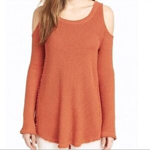 Free People Sunrise Sunset Cold Shoulder Waffle Knit Tunic Sweater SIZE XS
